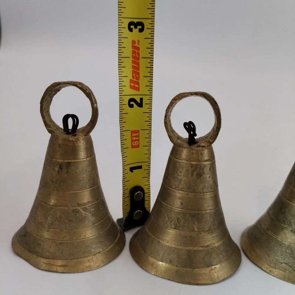 Vintage Brass Bells Lot of 5 India Bell Cone & Domed Clapper Boho Decor